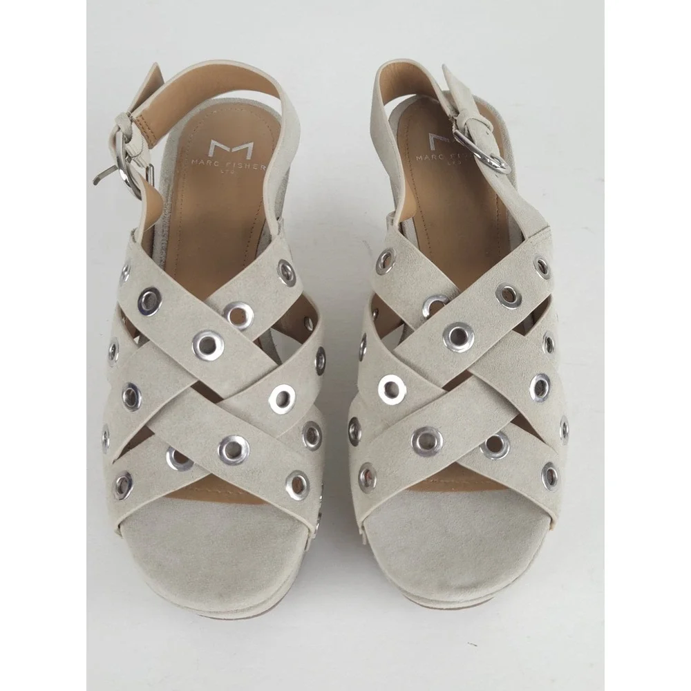 Marc Fisher Women's 7M Suede Platform Wedge Sandals Stud Retro Rocker Chic 3.75